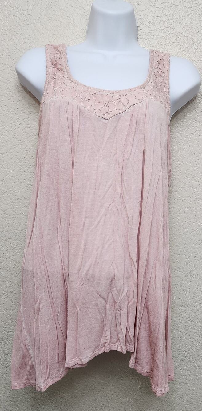 Unity World Wear Dusty Pink Lace Bodice Pleated Tank Top Medium Crisscross Back